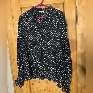 Max Studio Black & White Pleated Polka Dot Top. Size Large Romantic CoquetteGirl